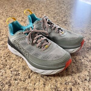 excellent Hoka One Gray Bondi 6 running athletic shoe 9D wide